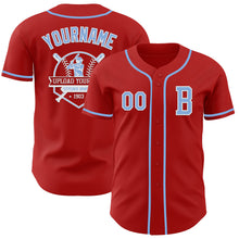 Load image into Gallery viewer, Custom Red Light Blue-White Authentic Baseball Jersey
