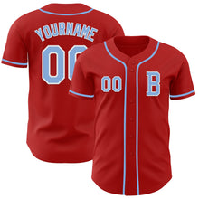 Load image into Gallery viewer, Custom Red Light Blue-White Authentic Baseball Jersey
