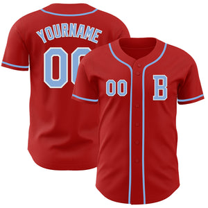 Custom Red Light Blue-White Authentic Baseball Jersey