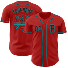 Load image into Gallery viewer, Custom Red Black-Teal Authentic Baseball Jersey
