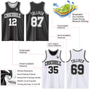 Custom Reversible Black White Double Side Authentic Basketball Jersey