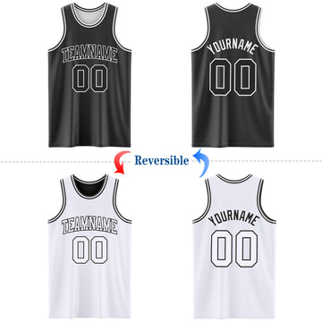 Custom Reversible Black White Double Side Authentic Basketball Jersey