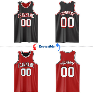 Custom Reversible Black White-Red Double Side Authentic Basketball Jersey