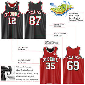 Custom Reversible Black White-Red Double Side Authentic Basketball Jersey