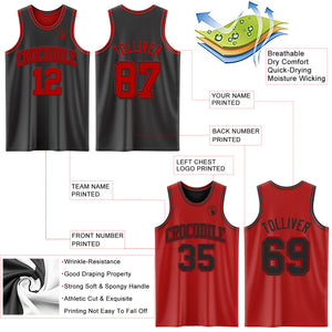 Custom Reversible Black Red Double Side Authentic Basketball Jersey