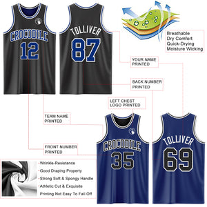 Custom Reversible Black Royal-White Double Side Authentic Basketball Jersey