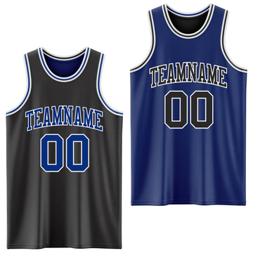 Custom Reversible Black Royal-White Double Side Authentic Basketball Jersey