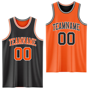 Custom Reversible Black Orange-White Double Side Authentic Basketball Jersey