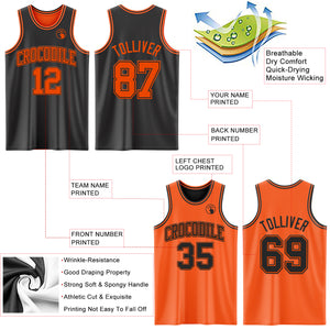 Custom Reversible Black Orange Double Side Authentic Basketball Jersey