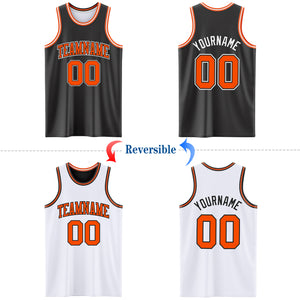 Custom Reversible Black Orange-White Double Side Authentic Basketball Jersey