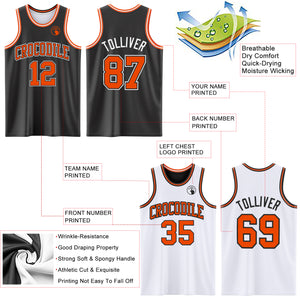 Custom Reversible Black Orange-White Double Side Authentic Basketball Jersey