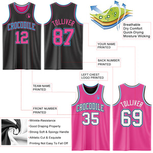 Custom Reversible Black Pink-Sky Blue Double Side Authentic Basketball Jersey