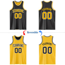 Load image into Gallery viewer, Custom Reversible Black Gold-White Double Side Authentic Basketball Jersey
