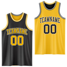 Load image into Gallery viewer, Custom Reversible Black Gold-White Double Side Authentic Basketball Jersey
