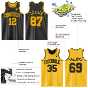 Custom Reversible Black Gold Double Side Authentic Basketball Jersey