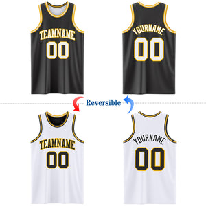 Custom Reversible Black White-Gold Double Side Authentic Basketball Jersey