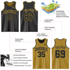 Custom Reversible Black Old Gold Double Side Authentic Basketball Jersey