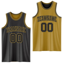 Load image into Gallery viewer, Custom Reversible Black Old Gold Double Side Authentic Basketball Jersey
