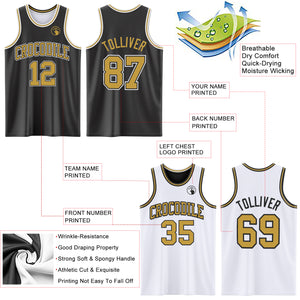 Custom Reversible Black Old Gold-White Double Side Authentic Basketball Jersey