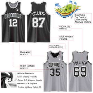 Custom Reversible Black White-Gray Double Side Authentic Basketball Jersey