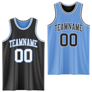 Custom Reversible Black White-Light Blue Double Side Authentic Basketball Jersey