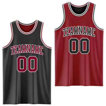 Custom Reversible Black Maroon-White Double Side Authentic Basketball Jersey