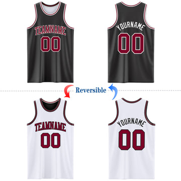 Custom Reversible Black Maroon-White Double Side Authentic Basketball Jersey