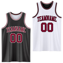 Load image into Gallery viewer, Custom Reversible Black Maroon-White Double Side Authentic Basketball Jersey
