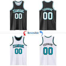 Load image into Gallery viewer, Custom Reversible Black White-Teal Double Side Authentic Basketball Jersey
