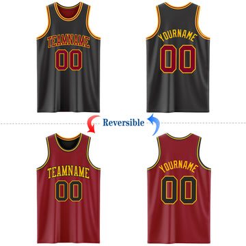 Custom Reversible Black Maroon-Gold Double Side Authentic Basketball Jersey