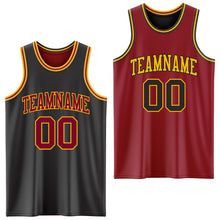 Load image into Gallery viewer, Custom Reversible Black Maroon-Gold Double Side Authentic Basketball Jersey
