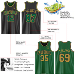 Custom Reversible Black Kelly Green-Old Gold Double Side Authentic Basketball Jersey