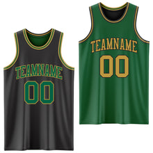 Load image into Gallery viewer, Custom Reversible Black Kelly Green-Old Gold Double Side Authentic Basketball Jersey
