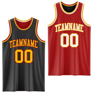 Custom Reversible Black Gold-Red Double Side Authentic Basketball Jersey