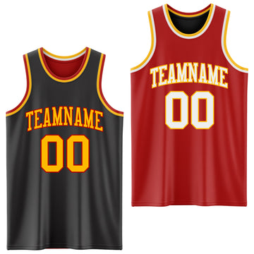 Custom Reversible Black Gold-Red Double Side Authentic Basketball Jersey