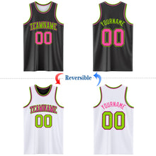 Load image into Gallery viewer, Custom Reversible Black Pink-Neon Green Double Side Authentic Basketball Jersey
