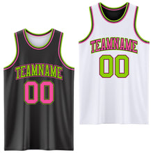 Load image into Gallery viewer, Custom Reversible Black Pink-Neon Green Double Side Authentic Basketball Jersey
