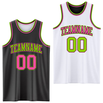 Custom Reversible Black Pink-Neon Green Double Side Authentic Basketball Jersey