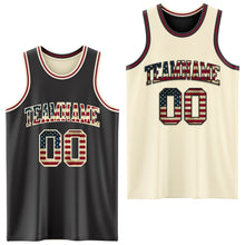 Load image into Gallery viewer, Custom Reversible Black Vintage USA Flag Cream-Maroon Double Side Authentic Basketball Jersey
