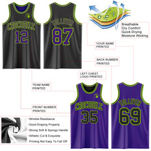 Load image into Gallery viewer, Custom Reversible Black Purple-Neon Green Double Side Authentic Basketball Jersey
