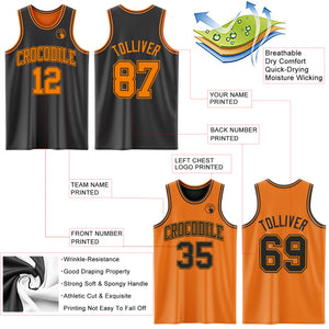 Custom Reversible Black Bay Orange Double Side Authentic Basketball Jersey