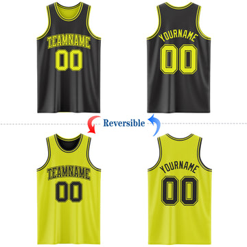 Custom Reversible Black Neon Yellow Double Side Authentic Basketball Jersey