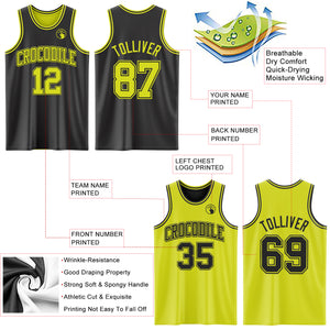 Custom Reversible Black Neon Yellow Double Side Authentic Basketball Jersey