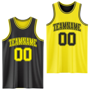 Custom Reversible Black Light Yellow Double Side Authentic Basketball Jersey