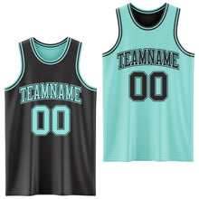 Load image into Gallery viewer, Custom Reversible Black Ice Blue Double Side Authentic Basketball Jersey
