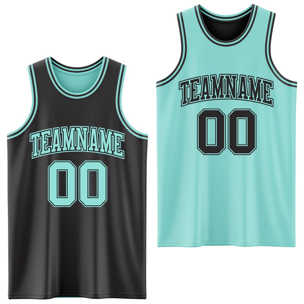 Custom Reversible Black Ice Blue Double Side Authentic Basketball Jersey