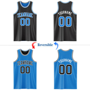 Custom Reversible Black Powder Blue-White Double Side Authentic Basketball Jersey