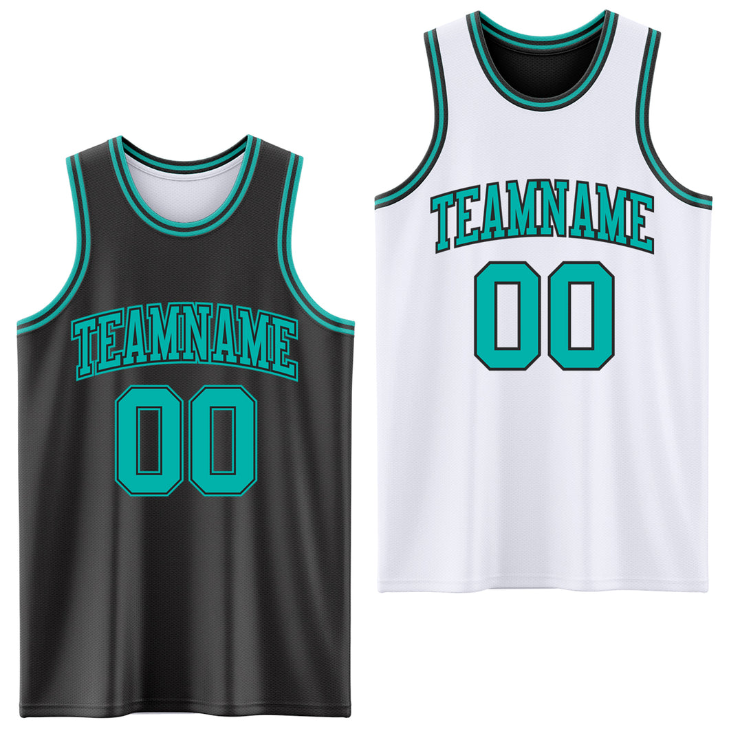 Custom Reversible Black Aqua Double Side Authentic Basketball Jersey