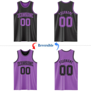 Custom Reversible Black Medium Purple Double Side Authentic Basketball Jersey