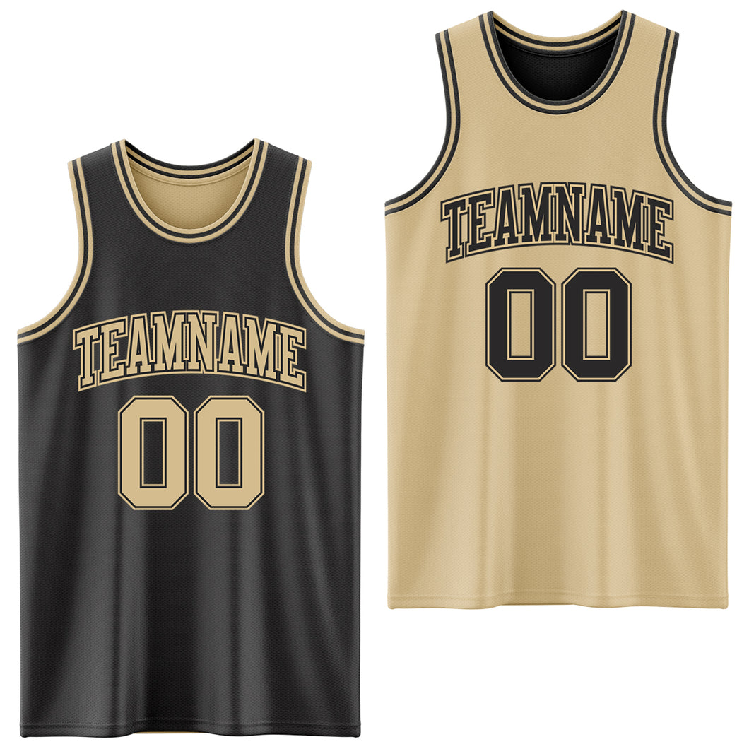 Custom Reversible Black Vegas Gold Double Side Authentic Basketball Jersey